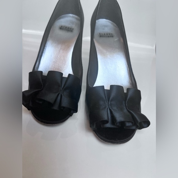 Stuart Weiztman Black Satin High Heel 3" Slip On Open Toe Pump Women Size 7.5 - Picture 4 of 7